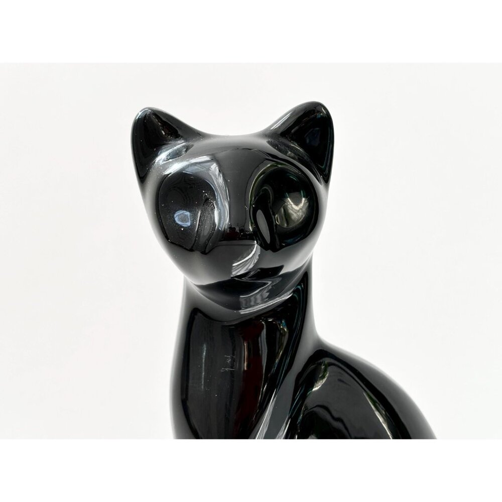 Midcentury Modern Black Ceramic Felt Bottom Vintage Tall Cat Statue - Picture 2 of 10